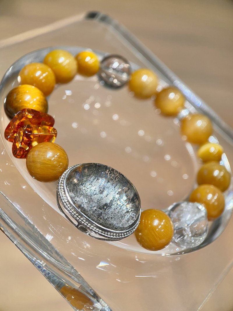 金虎眼石+云母礦魔盒+花珀+茶晶+茶阿賽 S925銀 手鏈手串 - 手鍊/手環 - 水晶 