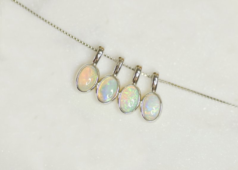Mini Oval Opal Pendant - 925 Sterling Silver - Necklaces - Gemstone 