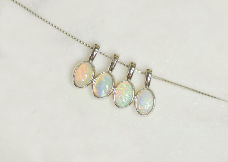 Mini Oval Opal Pendant - 925 Sterling Silver - Necklaces - Gemstone 