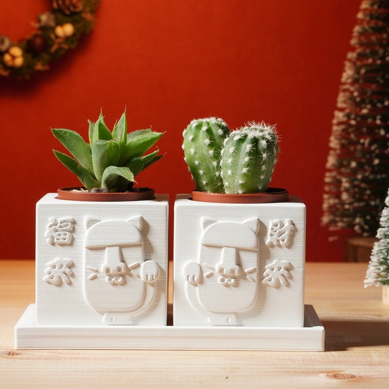 [Exchange gifts] Moai to attract wealth and good luck | Succulent plants in Cement pots | Christmas gifts - ตกแต่งต้นไม้ - ปูน ขาว