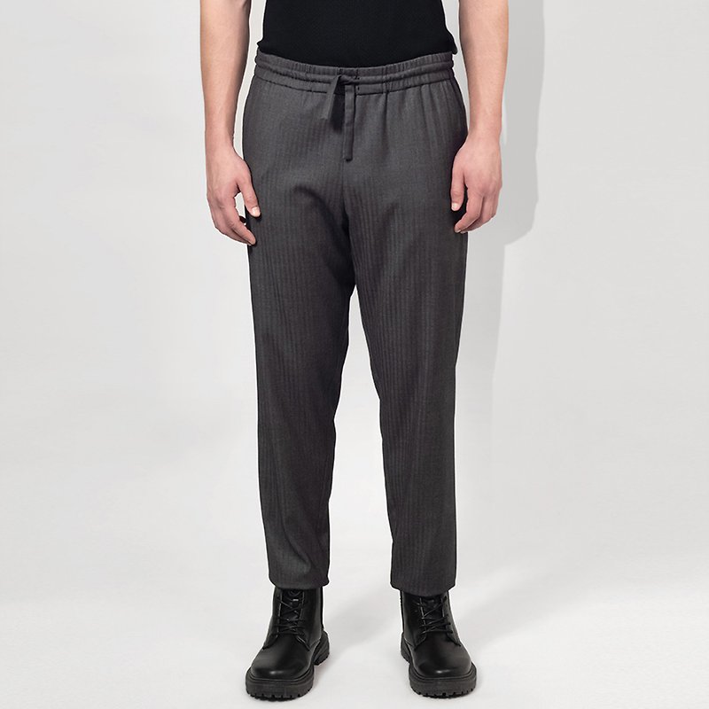 Tailored Trousers with Elastic Waist in Grey - Men's Pants - Polyester Gray