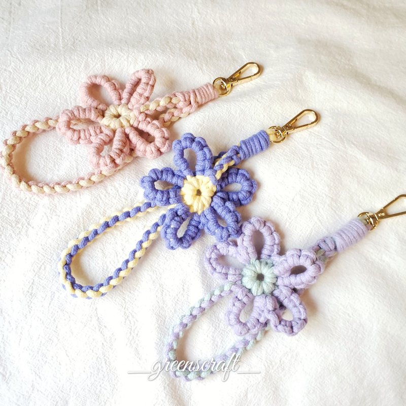 Macrame Flower Wristlet - Lanyards & Straps - Cotton & Hemp Purple