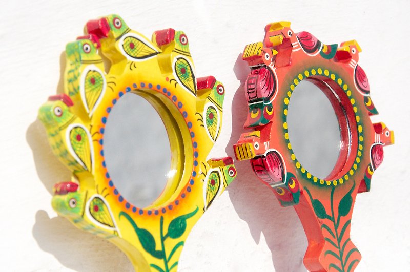 Handmade wood painted hand mirror/hand-painted style portable mirror/animal portable mirror-elephant, parrot, peacock - อุปกรณ์แต่งหน้า/กระจก/หวี - ไม้ หลากหลายสี