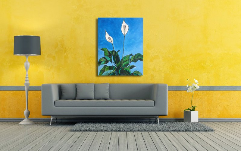 客廳畫 Flowers Painting, Plant Wall Art, Wall Decor, Kitchen Decor - 海報/掛畫/掛布 - 棉．麻 多色