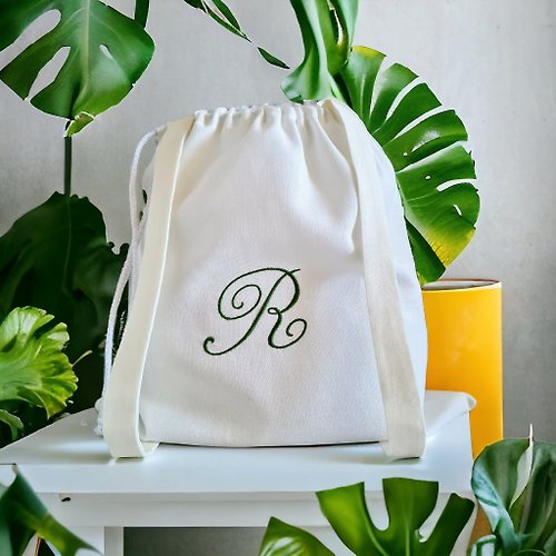Linen Home Gifts Backpack laundry bag linen custom monogram embroidered, Travel beach bag gift