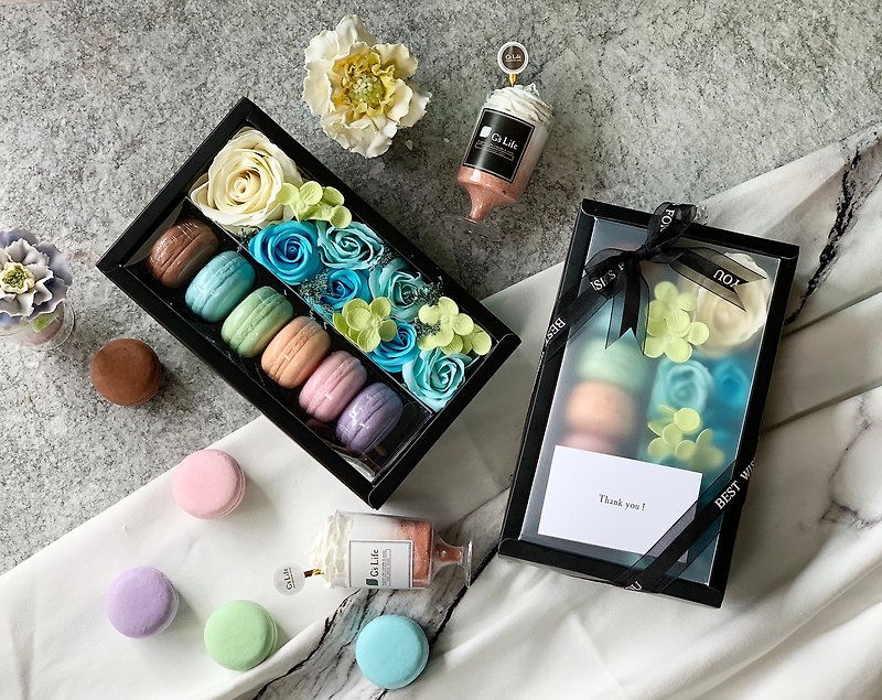 Flower and Fragrance-Macaron and Rose Soap Gift Box [Blue] - Soap - Plants & Flowers Blue