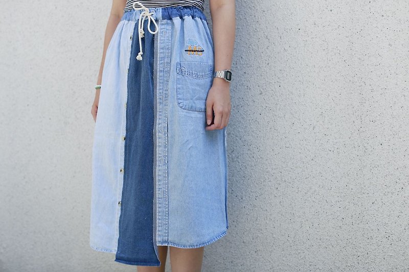 Denim patchwork skirt denim patchwork skirt - Skirts - Cotton & Hemp Blue