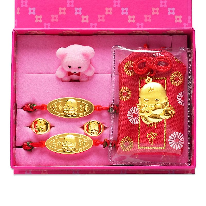 【童樂繪金飾】寶貝天使 黃金御守 幸福快樂禮盒5件組 重0.2錢 - 滿月禮物 - 24k 金 金色