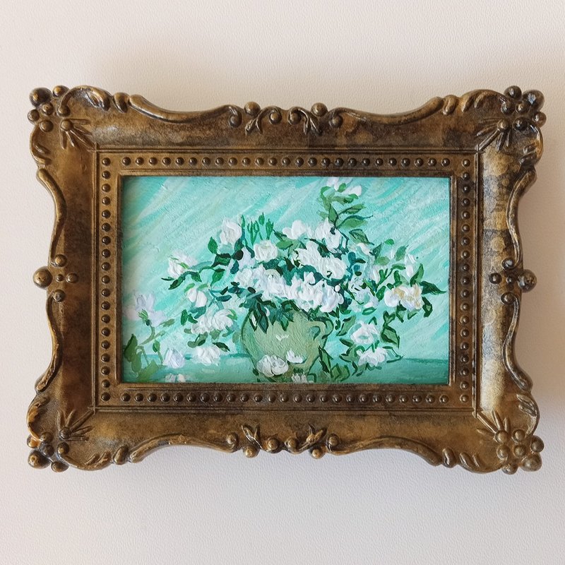 Framed original acrylic painting Van Gogh Rose miniature - Picture Frames - Acrylic Green