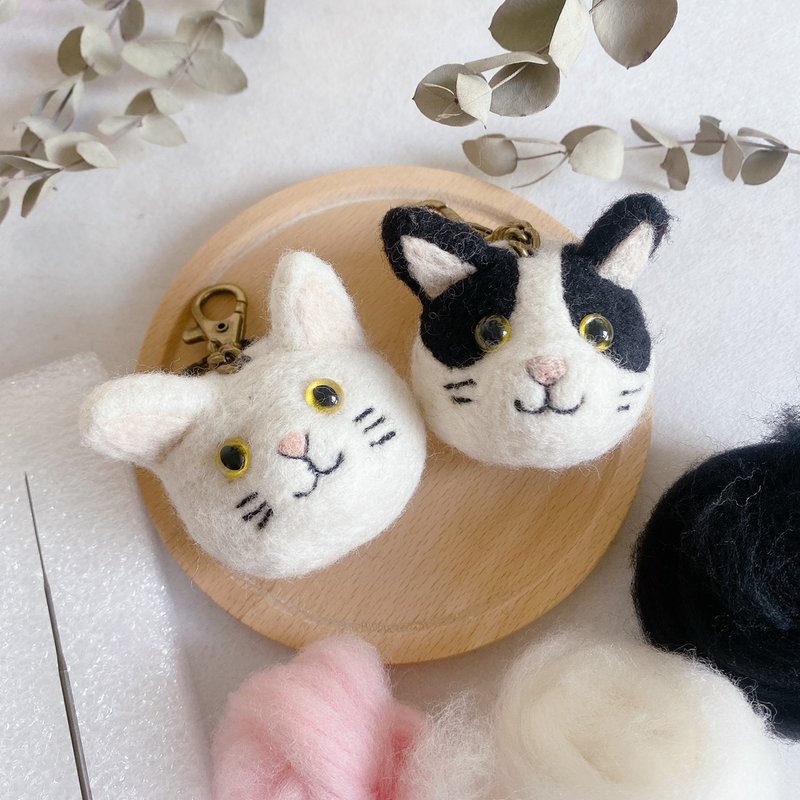 Spot with video teaching simple kitty wool felt DIY kit with poke tool - เย็บปัก/ถักทอ/ใยขนแกะ - ขนแกะ ขาว