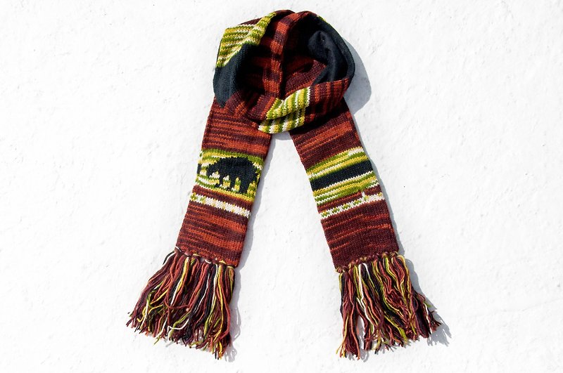 手織純羊毛圍巾/針織圍巾/鉤織條紋圍巾/手工針織圍巾-非洲草原 - 圍巾/披肩 - 羊毛 多色
