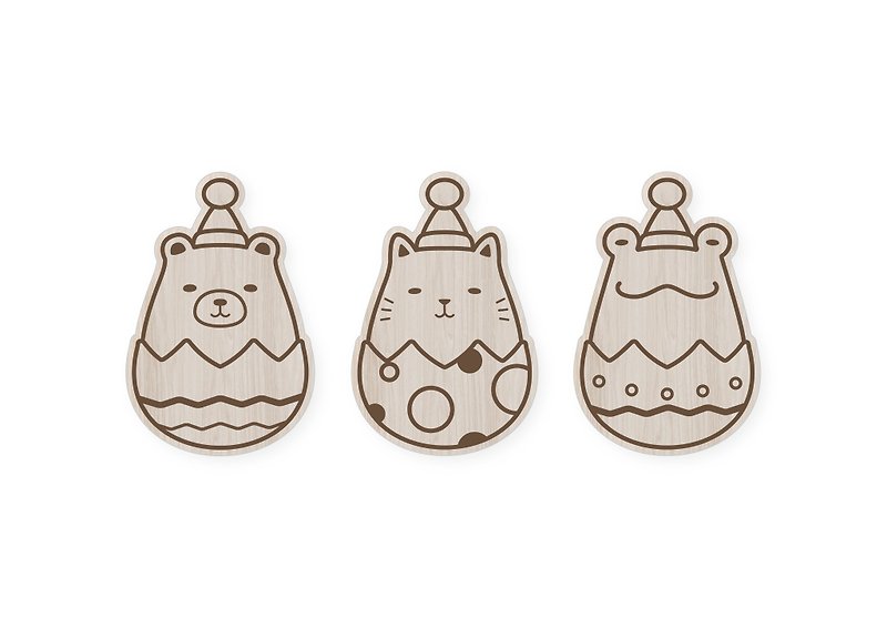 【客製化禮物】木質生日卡片 免費客製化 貓 熊 青蛙 - 心意卡/卡片 - 木頭 咖啡色