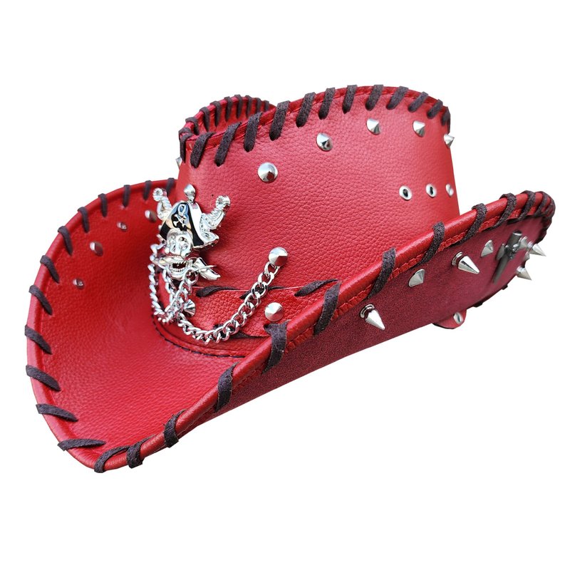 Steampunk Rocker Style Red Leather Hat - 帽子 - 真皮 紅色