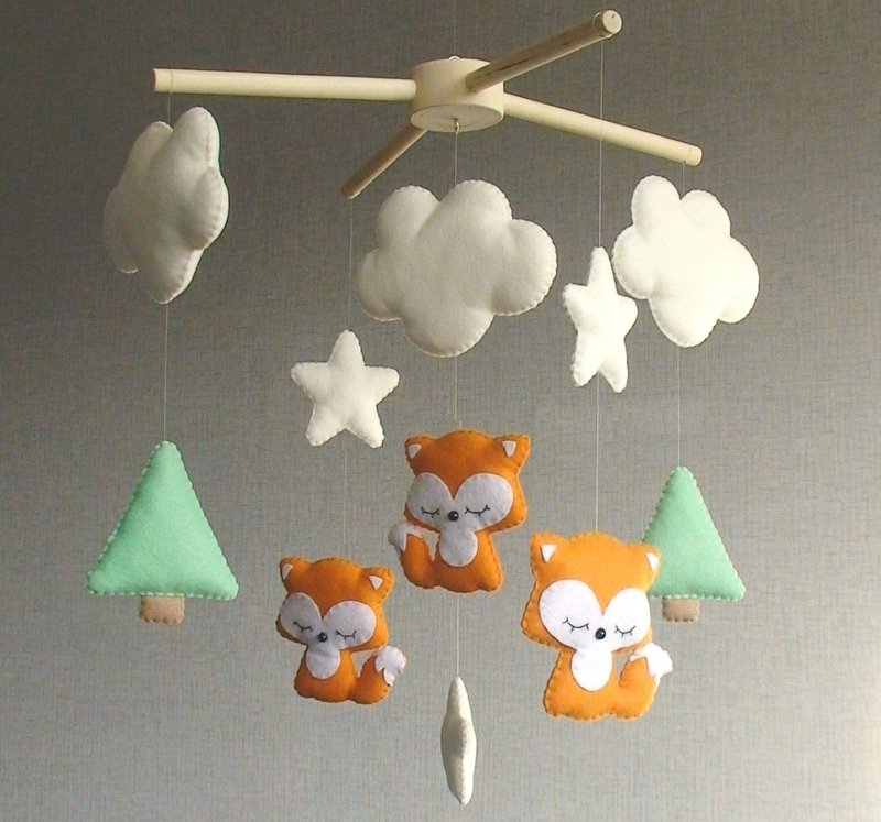 Woodland baby mobile, Fox mobile, Neutral gender mobile, Baby shower gift - Kids' Toys - Other Materials Orange