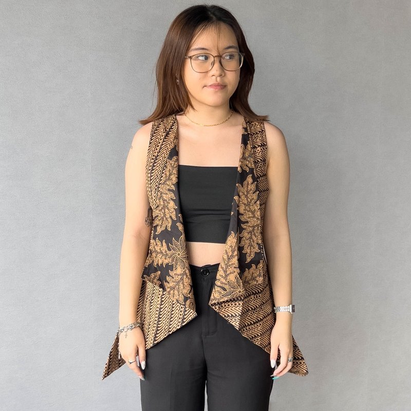 TABITHA Batik Sleeveless Long Vest - Brown Parang - TAB001 - Women's Tops - Cotton & Hemp Brown