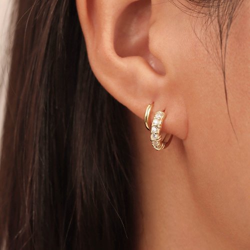 Miagoldjewel 歐美時尚鋯石鑲鑽精緻圓圈耳扣 ins簡約氣質時髦925銀耳環 禮物