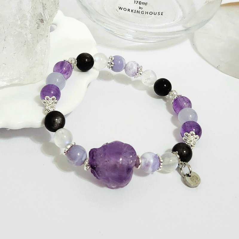 紫水晶龍龜設計手鍊/得人緣、善溝通、招桃花、避邪防小人之水晶 - 手鍊/手環 - 水晶 紫色