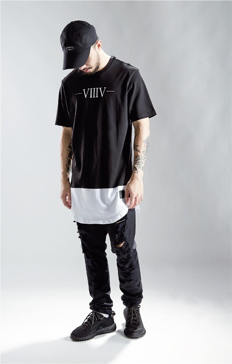HWPD│Arc long version T-Shirt stitching black (refer to Kanye West/Yeezy/Justin Bieber) - เสื้อยืดผู้ชาย - ผ้าฝ้าย/ผ้าลินิน สีดำ