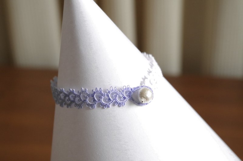 Tatting bracelet ・Hyacinth - Bracelets - Cotton & Hemp Blue