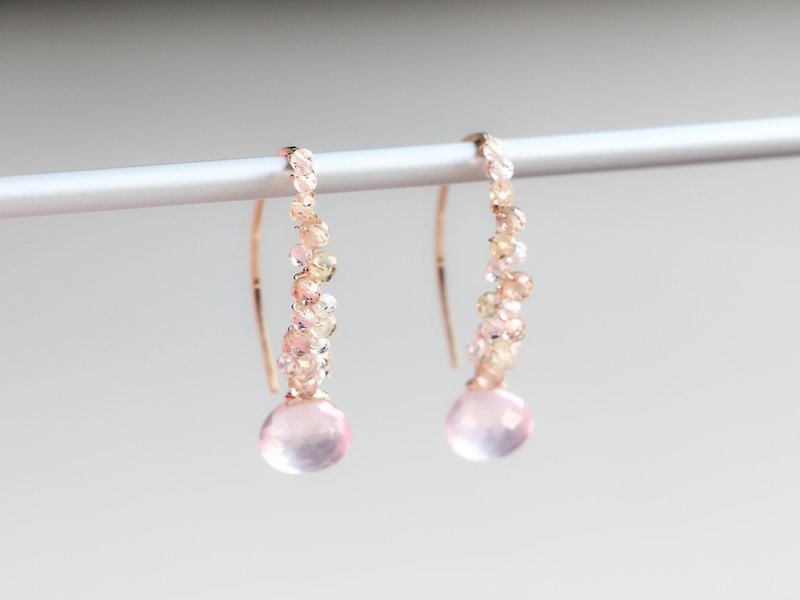 14kgf- rose quartz jewel marquise pierced earrings 不能改耳夾 - 耳環/耳夾 - 貴金屬 粉紅色