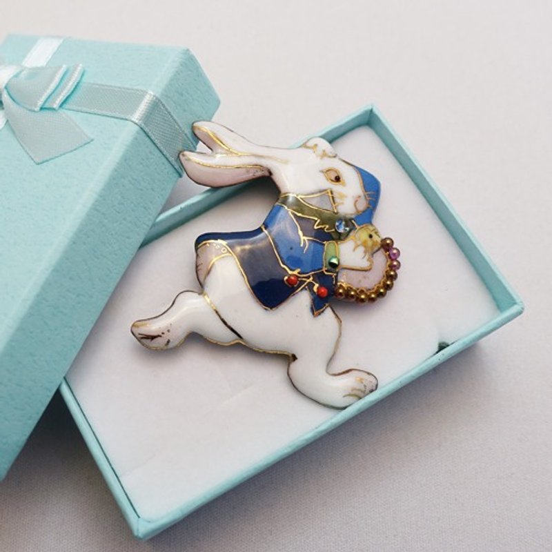 不思議の国のアリス-青い洋服で走るうさぎ-2020Aの七宝焼ブローチ - 胸針 - 其他金屬 藍色