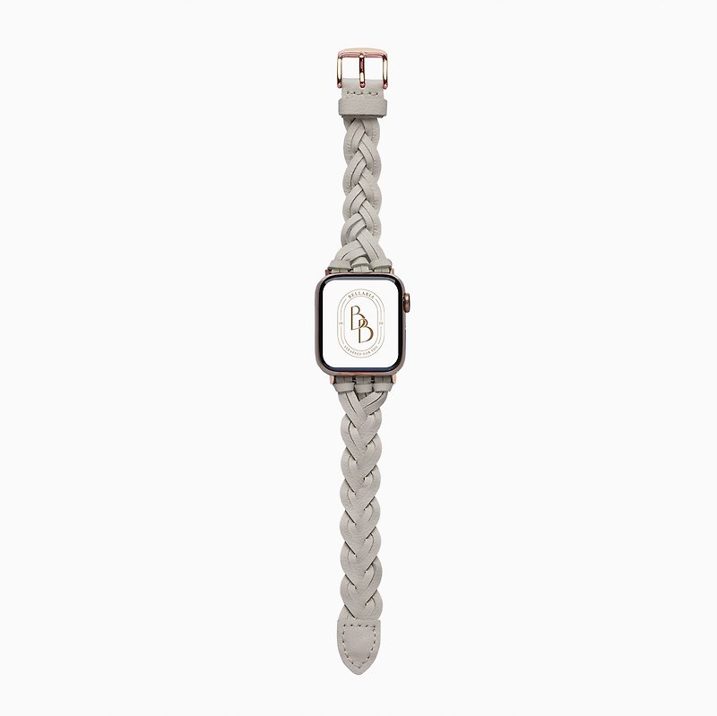 Apple Watch Goddess Woven Gray Leather Strap S8/7/6/5/4/3/2/1/SE - สายนาฬิกา - หนังแท้ สีเทา