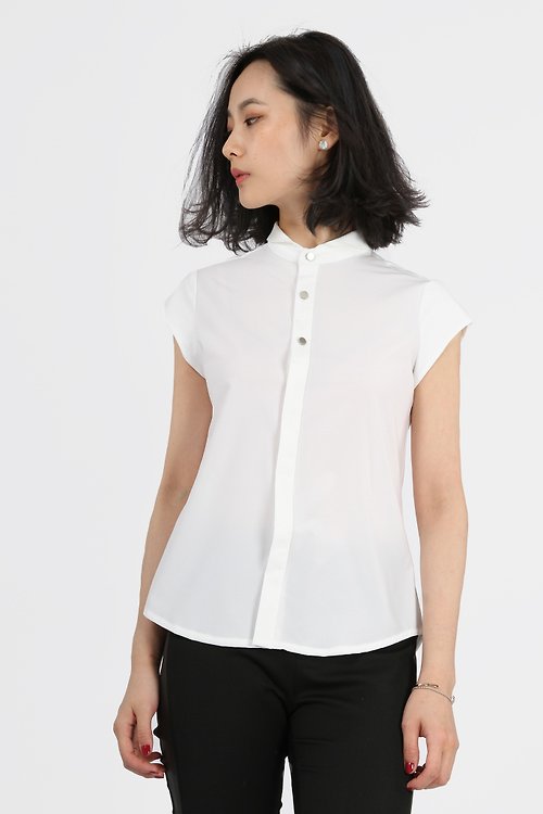 BREEZI ISLAND  都會機能服飾 小圓翻領透氣短袖襯衫 - 白