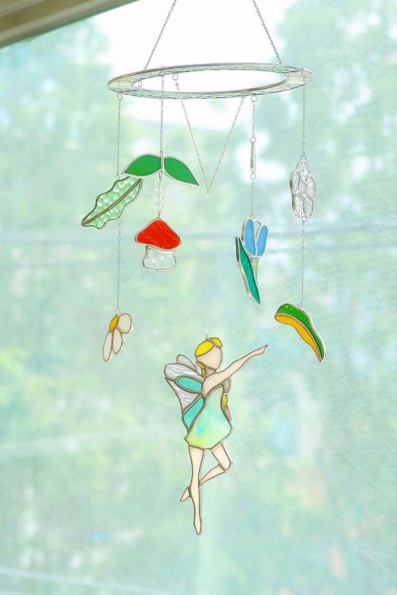 Fairy Forest Stained Glass Mobile Suncatcher - 壁貼/牆壁裝飾 - 玻璃 