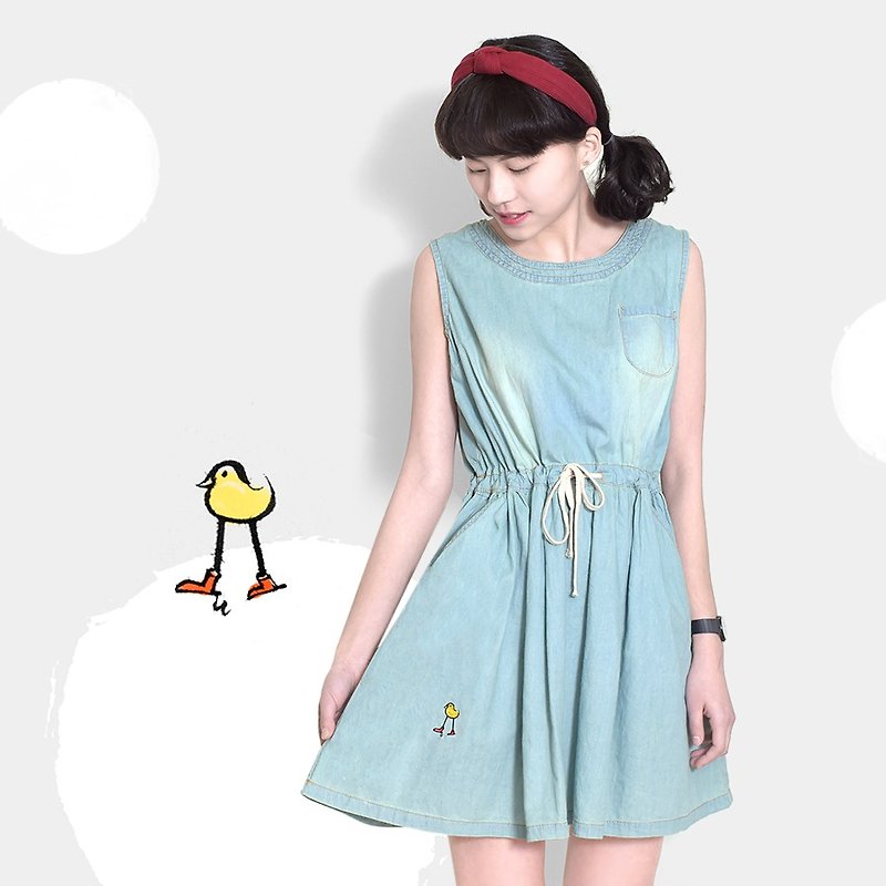 [Last one] long feet red shoes chicken forced / tannin straps casual dress - One Piece Dresses - Cotton & Hemp Blue