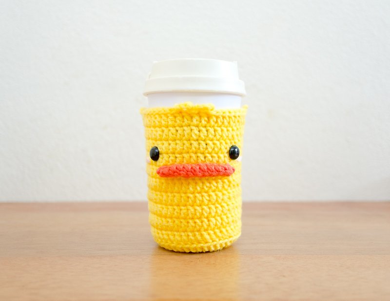 Crochet Cozy Cup - The Cute Duck / Coffee Sleeve, Starbuck. - 杯袋/飲料提袋 - 壓克力 黃色