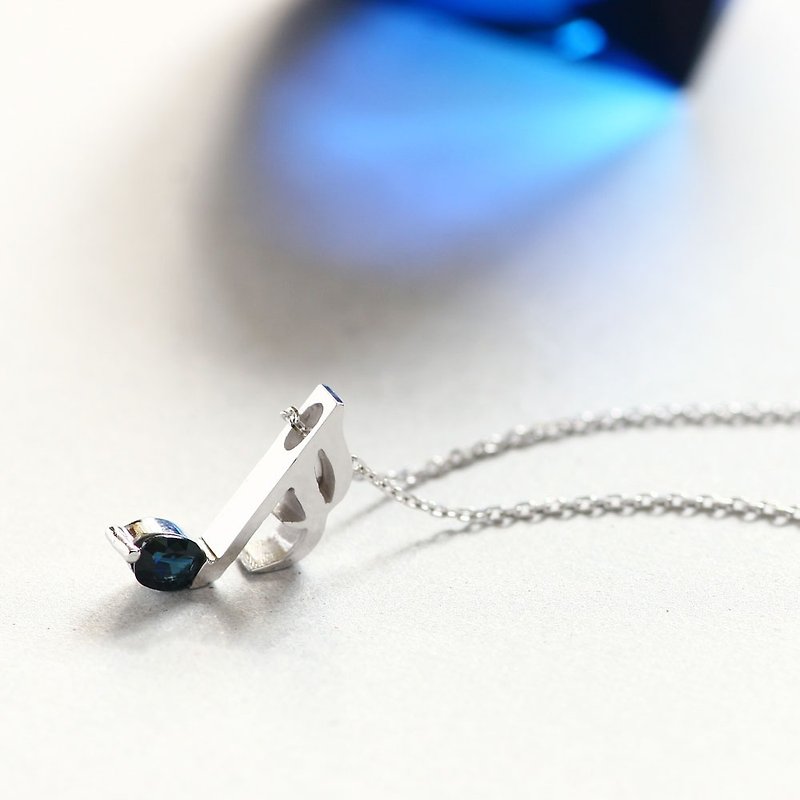 Sapphire Music note 16th note necklace silver925 - สร้อยคอ - เครื่องเพชรพลอย สีน้ำเงิน