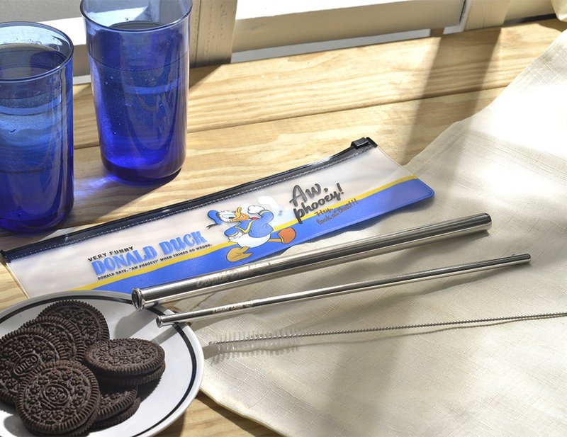 【Disney Disney】 Stainless Steel environmental protection straw set-Donald Duck - หลอดดูดน้ำ - สแตนเลส 