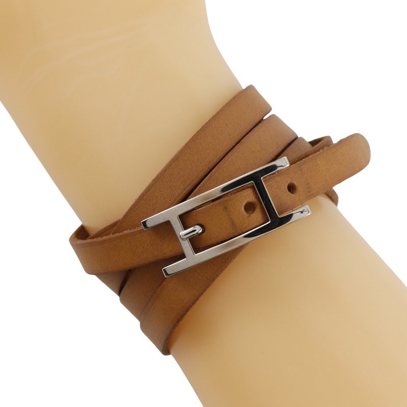 【日本直送】エルメス HERMES アピ3 ブレスレット レザー×金属製 茶/シルバー金具 約12.3g ユニセックス【中古】 - 手鍊/手環 - 真皮 銀色