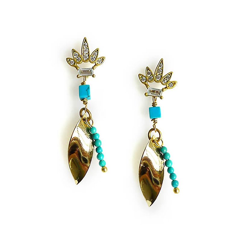 Ficelle | handmade brass natural stone bracelet | 【Midsummer fruit】 turquoise - earrings - ต่างหู - เครื่องเพชรพลอย 
