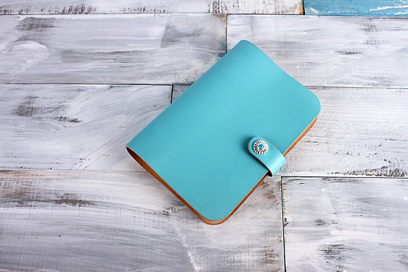 [Cut line] pure hand buckle leather A6 notebook hand account 015 Tiffany blue - Notebooks & Journals - Genuine Leather 