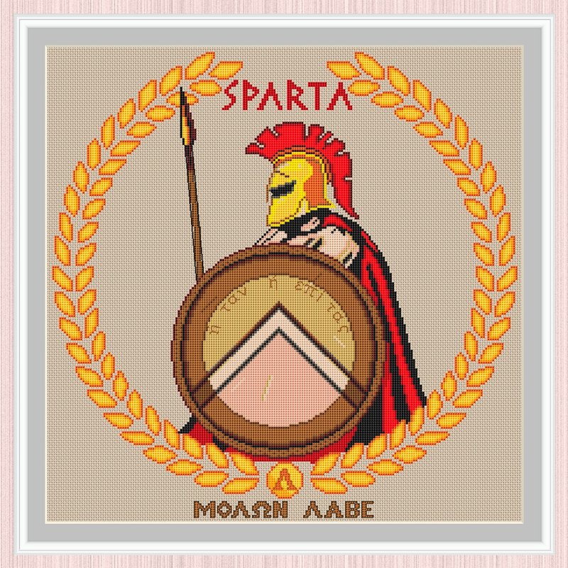 Spartan Warrior Cross Stitch Pattern | Lacedaemonian | MOLON LABE - 手工藝教學/工具書 - 其他材質 