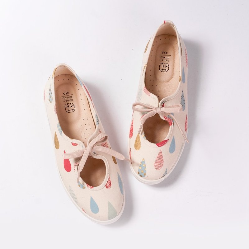 [hanamikoji shoes] Comfortable Casual Flat Shoes Rain Drop Cute Woman Shoes - Women's Casual Shoes - Other Materials White