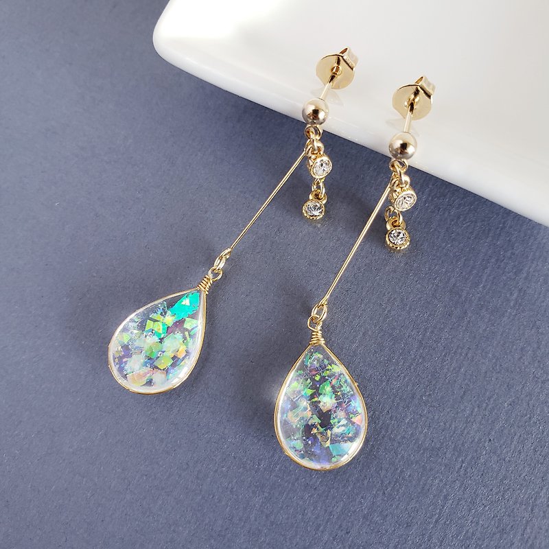 rainbow colour drop pierced or clip-on earrings - Earrings & Clip-ons - Resin Transparent