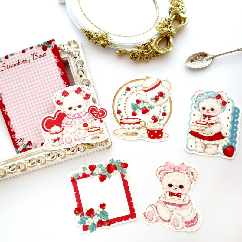 [Strawberry Bear] Die-cut memo, one-line memo - กระดาษโน้ต - กระดาษ สีแดง