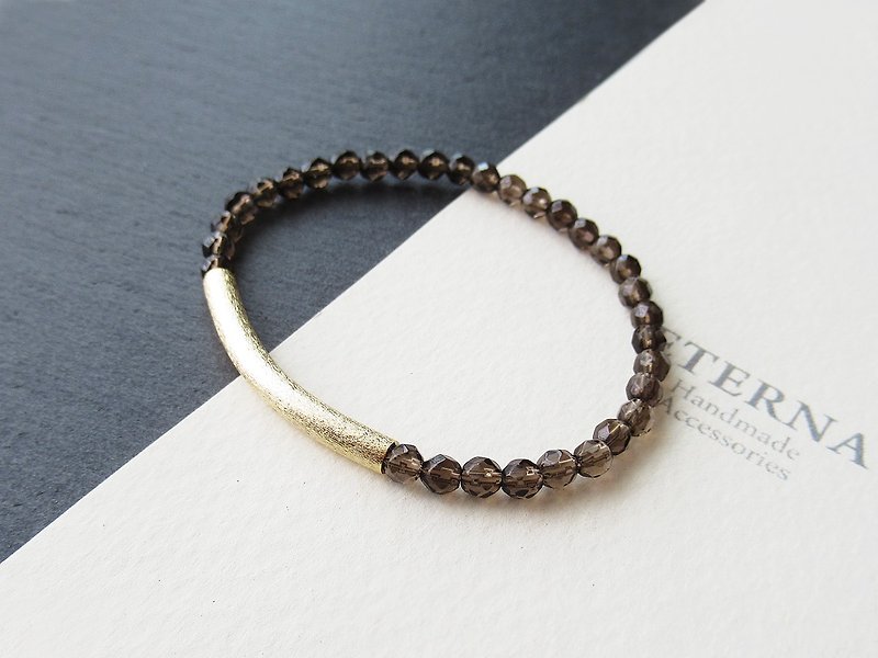 smoky quartz with matte gold curved pipe bracelet - Bracelets - Stone Brown