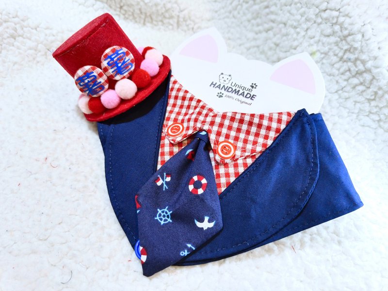 燕尾服 Texudo 紳士服 造型 領呔寵物圍巾/頸飾 不連帽 - 項圈/牽繩 - 棉．麻 藍色