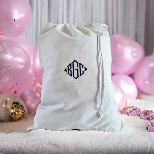 Linen Home Gifts Custom monogram embroidered Linen gift bag drawstring, Wedding gift personalized