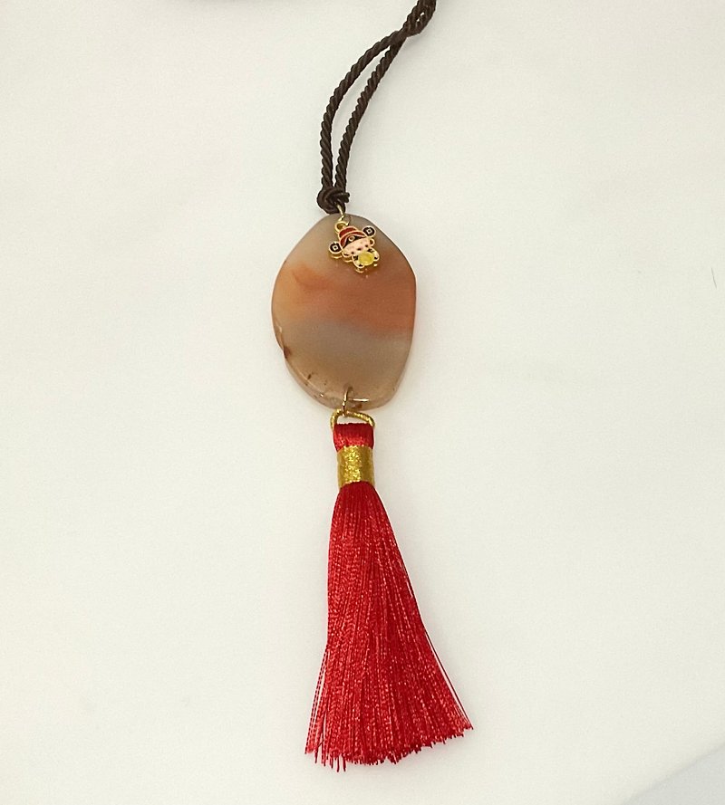 Chinese amulet with sliced agate necklace - 項鍊 - 寶石 多色