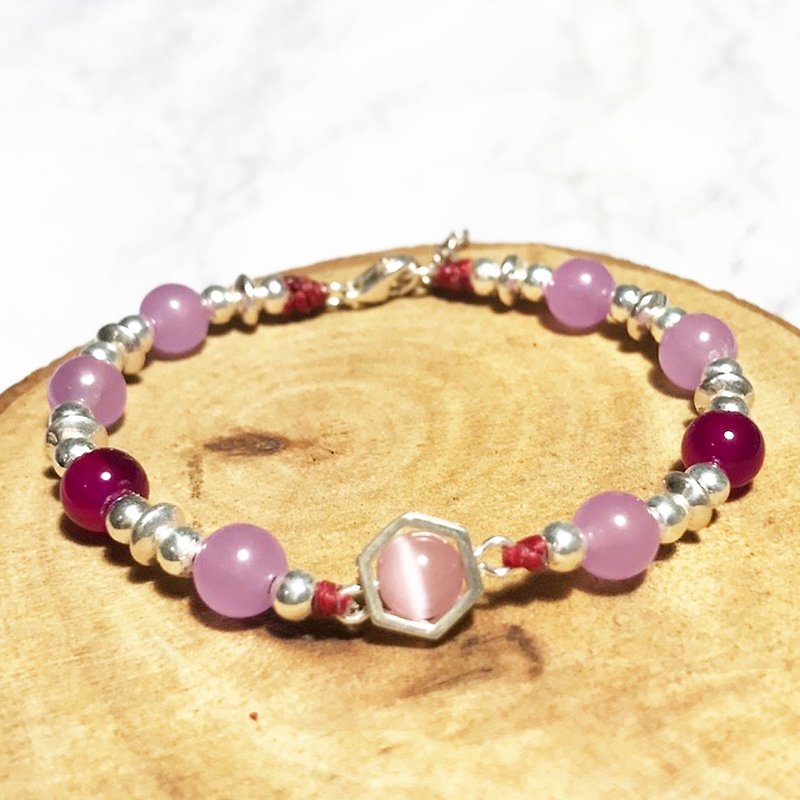 ピンクの桃の幸運のカスタムブレスレットオパール翡翠とピンクの猫の目の鉱石は、人気の幸運の結晶を引き付けます - ブレスレット - クリスタル ピンク