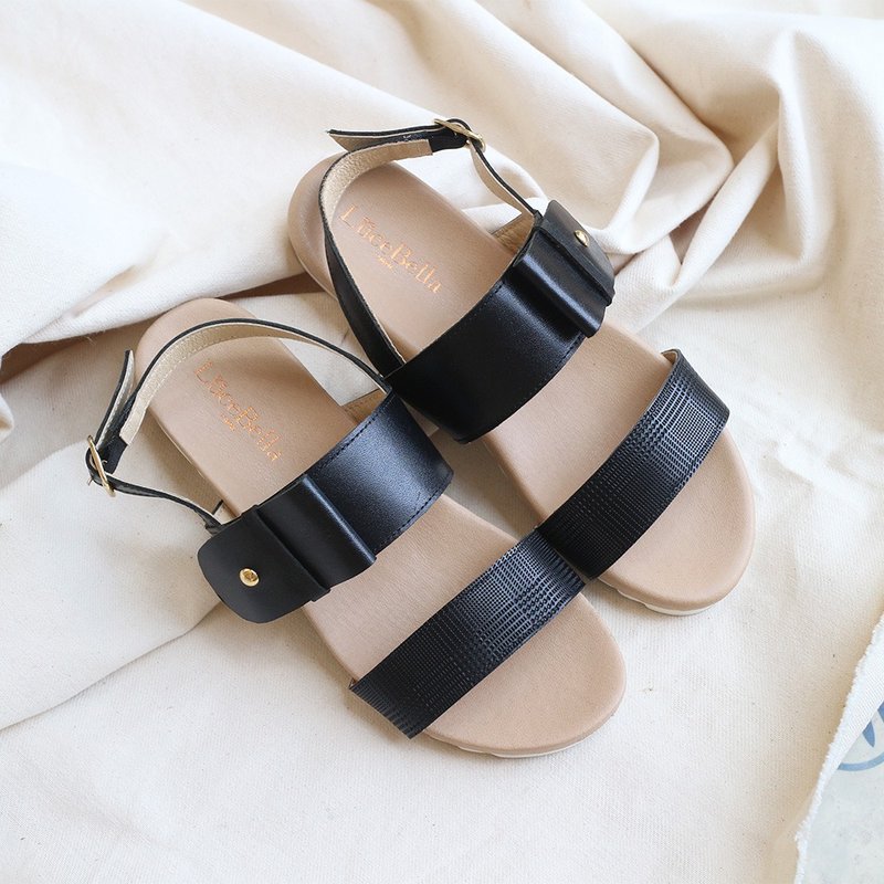 【Butterfly】Soft Sole Sandals - Black - รองเท้ารัดส้น - หนังแท้ สีดำ