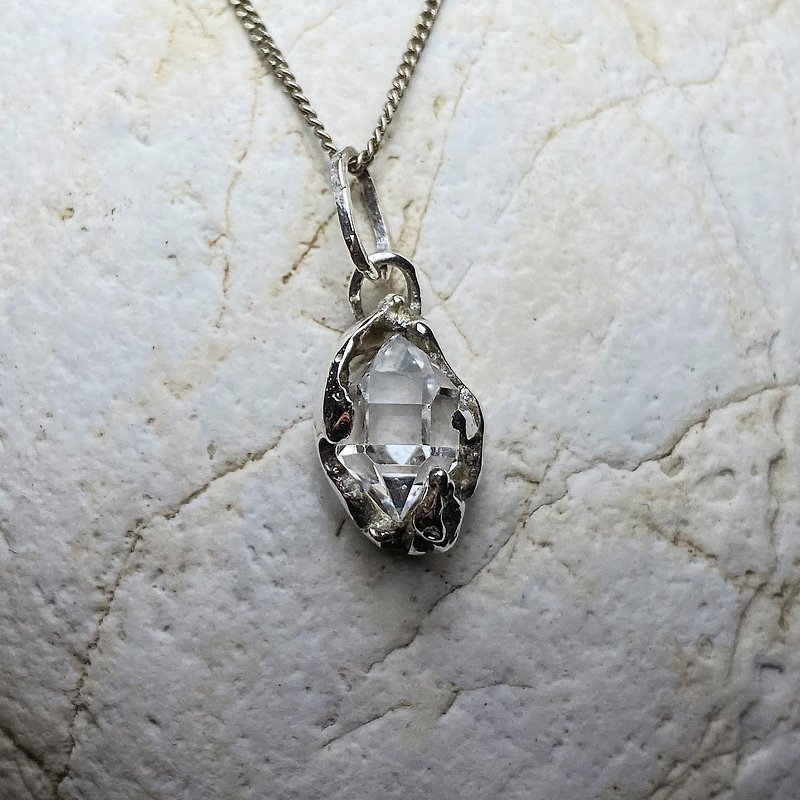 Herkimon Crystal Necklace 925 Sterling Silver - สร้อยคอ - คริสตัล 