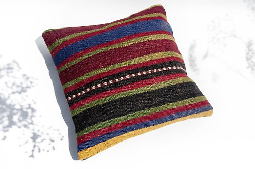 omhandmade 土耳其地毯抱枕套 羊毛抱枕套 kilim圖騰地毯枕頭套-條紋墨西哥風