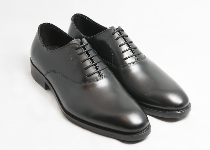 Hand-painted calfskin leather wood heel plain Oxford shoes leather shoes men's shoes-black - รองเท้าอ็อกฟอร์ดผู้ชาย - หนังแท้ สีดำ