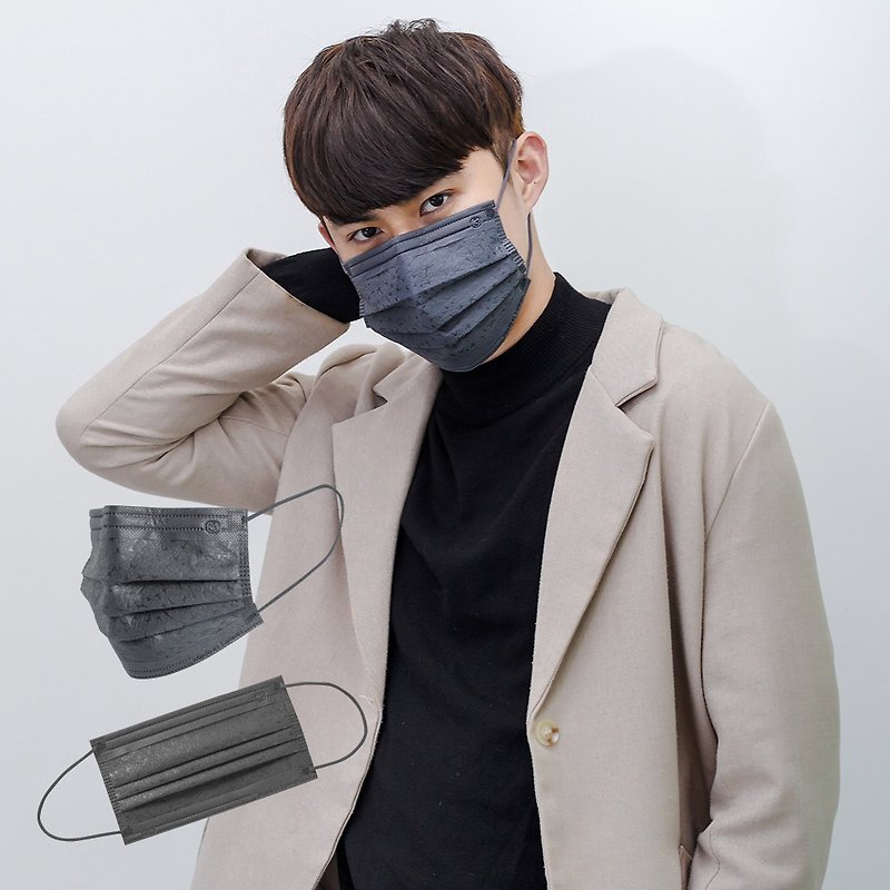 Juwei [Adult Mask-Cold Mist Gray] Low-key gray mask fashion coral embossed MIT double stamp - Face Masks - Other Materials 