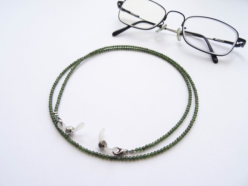 Nephrite (Dark) Beaded Eyeglasses Holder Chain - Gift for Mom & Dad - Necklaces - Jade Green